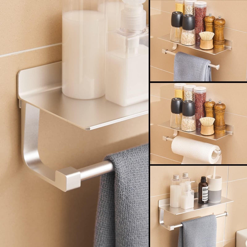 JOOM Paper Towel Holder Wall Mount - for Bathroom Hand Towel Holder with Shelf- Kitchen Towel Holder - Matter Silver - Image 5